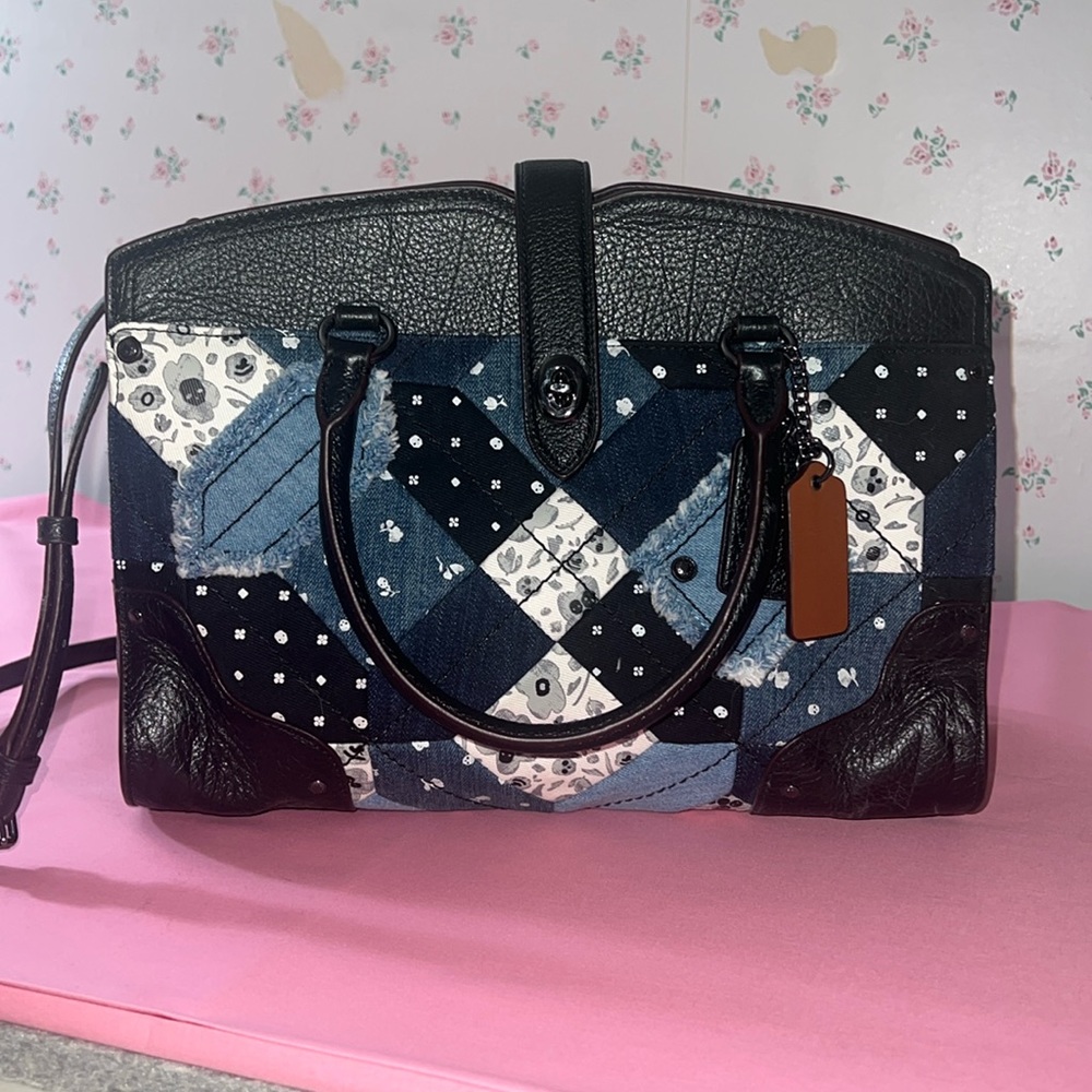 Coach patchwork denim front leather back handbag